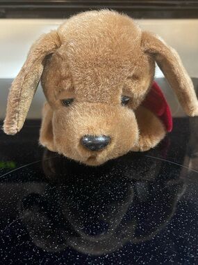 Vtg Russ Berrie Cadberry Brown Puppy Dog with Red Velvet Scarf Stuffed Animal 8”